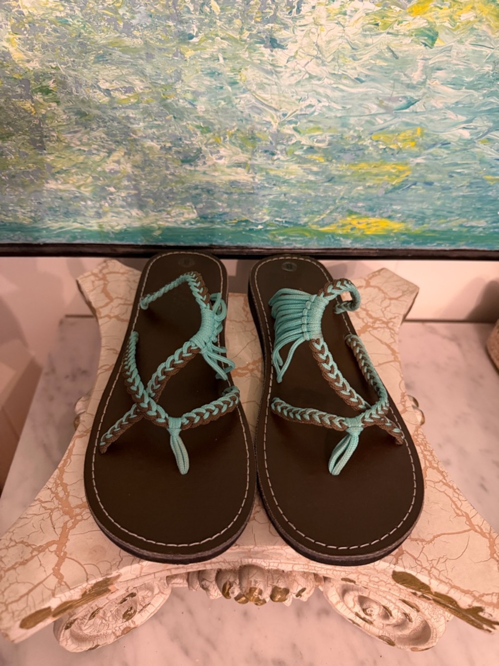 Plaka Braided Teal Rope Strap Women's Sandals